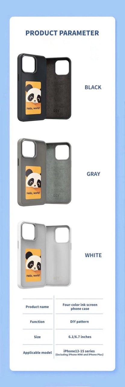 iPhone Series, Smart NFC Ink Screen Phone Case, Long-Lasting Imaging Display DIY Photo, Slim Shockproof Anti-Scratch Protective Cover