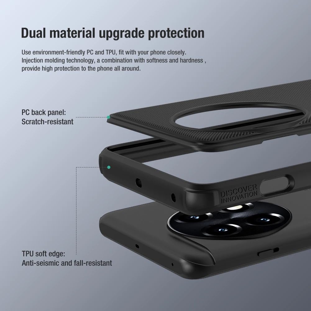 Nillkin Case for OnePlus 11R One Plus 11R (1+11) R (6.74" Inch) Super Frosted Shield Pro Hard Back Soft Border (PC + TPU) Shock Absorb Cover Raised Bezel Camera Protect PC Black Color