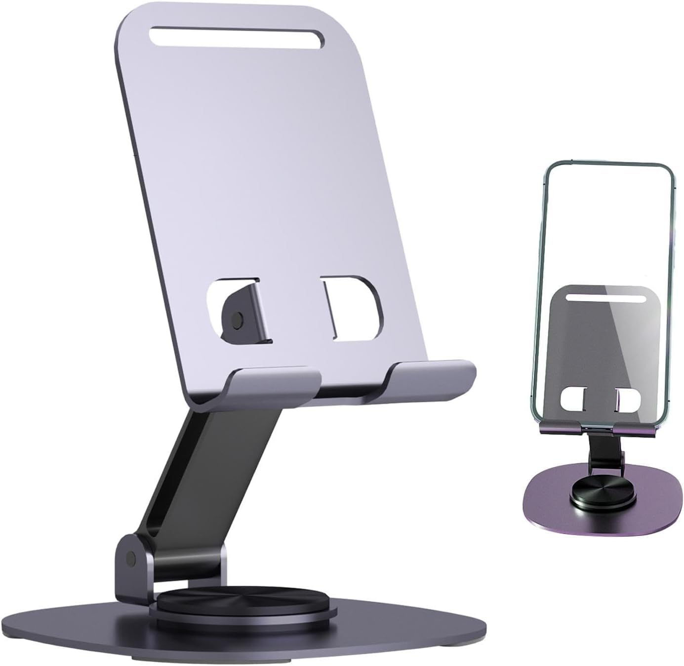 PRITO Metal Rotating Phone Tabletop Stand, Adjustable Height and Angle Foldable Cell Phone Stand Holder for Desk, Taller Phone Stand Compatible 4-11 Inch All Mobile Phone/iPad/Tablet