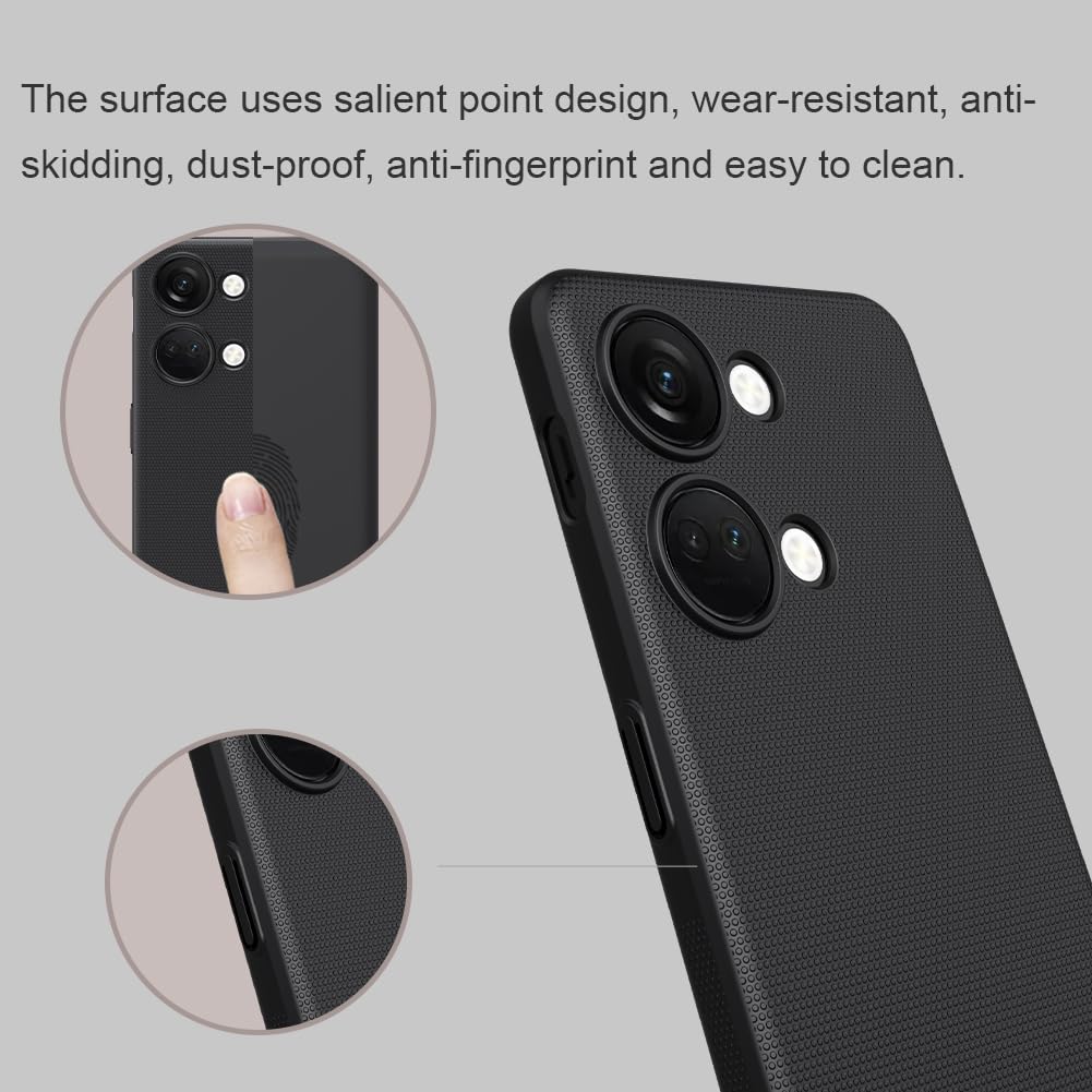 Nillkin Case for OnePlus Nord 3 5G (6.74" Inch) Super Frosted Hard Back Dotted Grip Cover PC Black Color