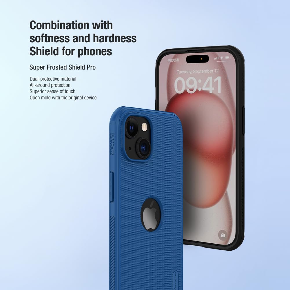 Nillkin Case for Apple iPhone 15 (6.1" Inch) Super Frosted Shield Pro Hard Back Soft Border (PC + TPU) Shock Absorb Cover Raised Bezel Camera Protect PC with Logo Cut Black Color