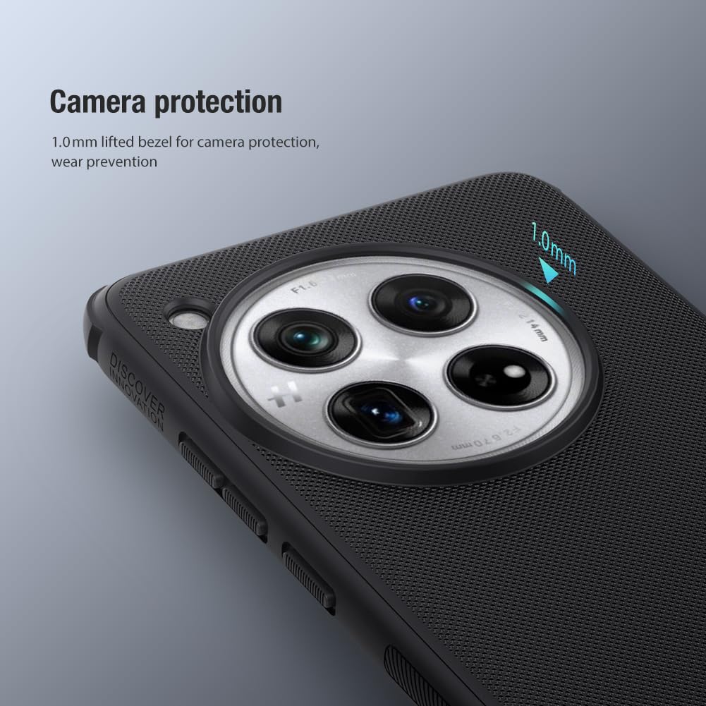 Nillkin Case for OnePlus 12 One Plus 12 (1+12) (6.82" Inch) Super Frosted Shield Pro Hard Back Soft Border (PC + TPU) Shock Absorb Cover Raised Bezel Camera Protect PC Black Color