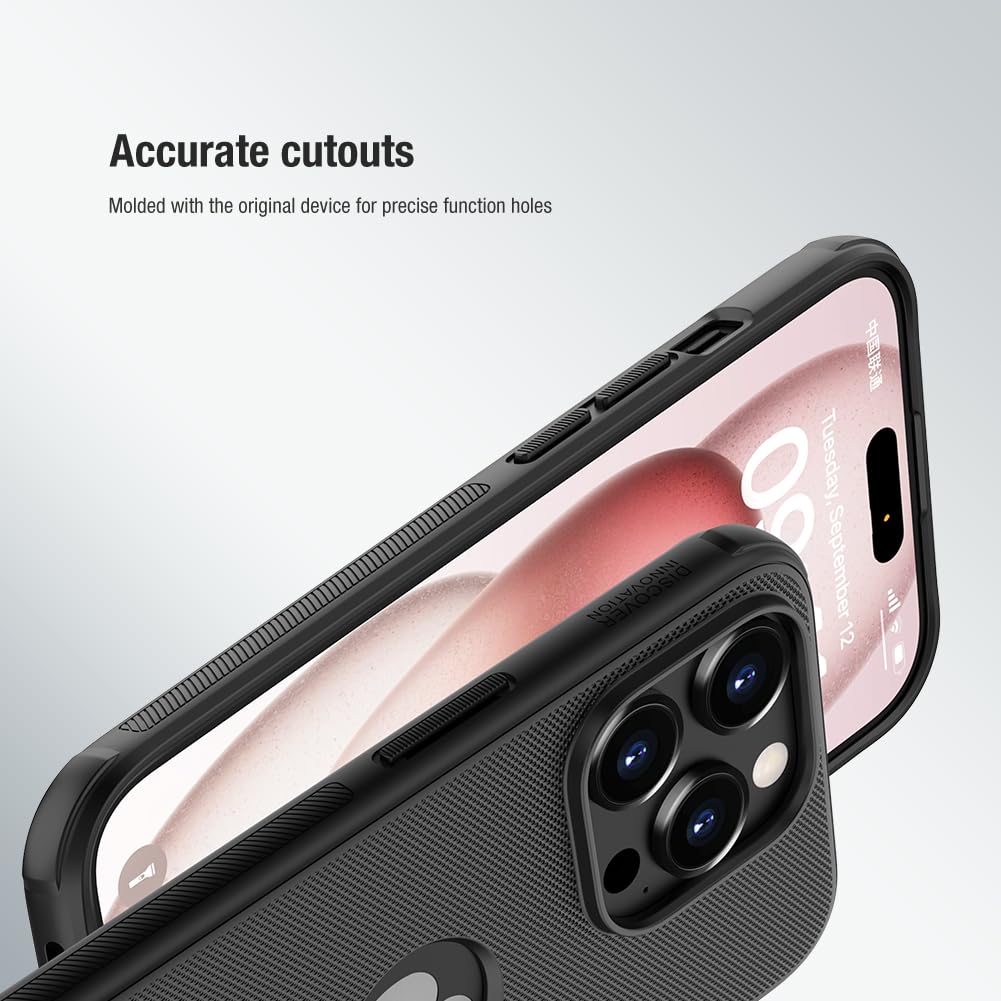Nillkin Case for Apple iPhone 15 Pro Max (6.7" Inch) Super Frosted Shield Pro Hard Back Soft Border (PC + TPU) Shock Absorb Cover Raised Bezel Camera Protect PC with Logo Cut Black Color