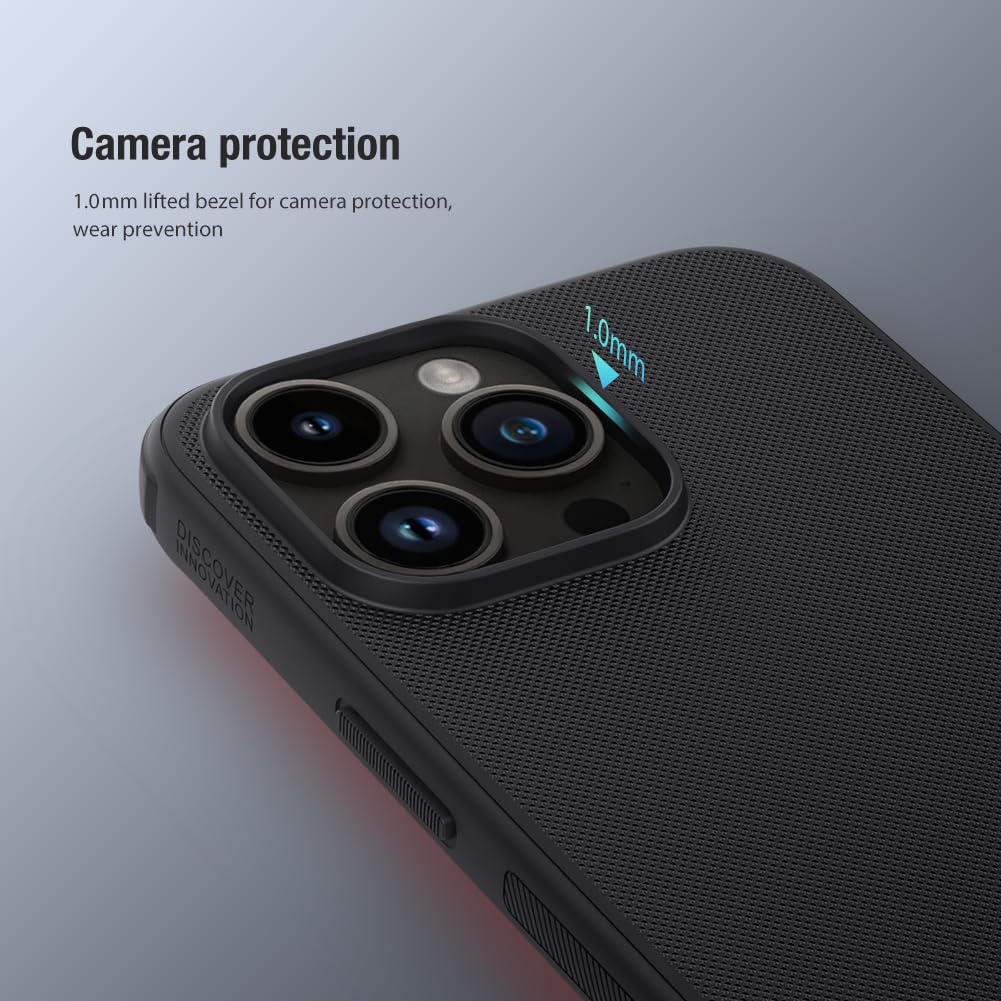 Nillkin Case for Apple iPhone 15 Pro Max (6.7" Inch) Super Frosted Shield Pro Hard Back Soft Border (PC + TPU) Shock Absorb Cover Raised Bezel Camera Protect PC Without Logo Cut Black Color