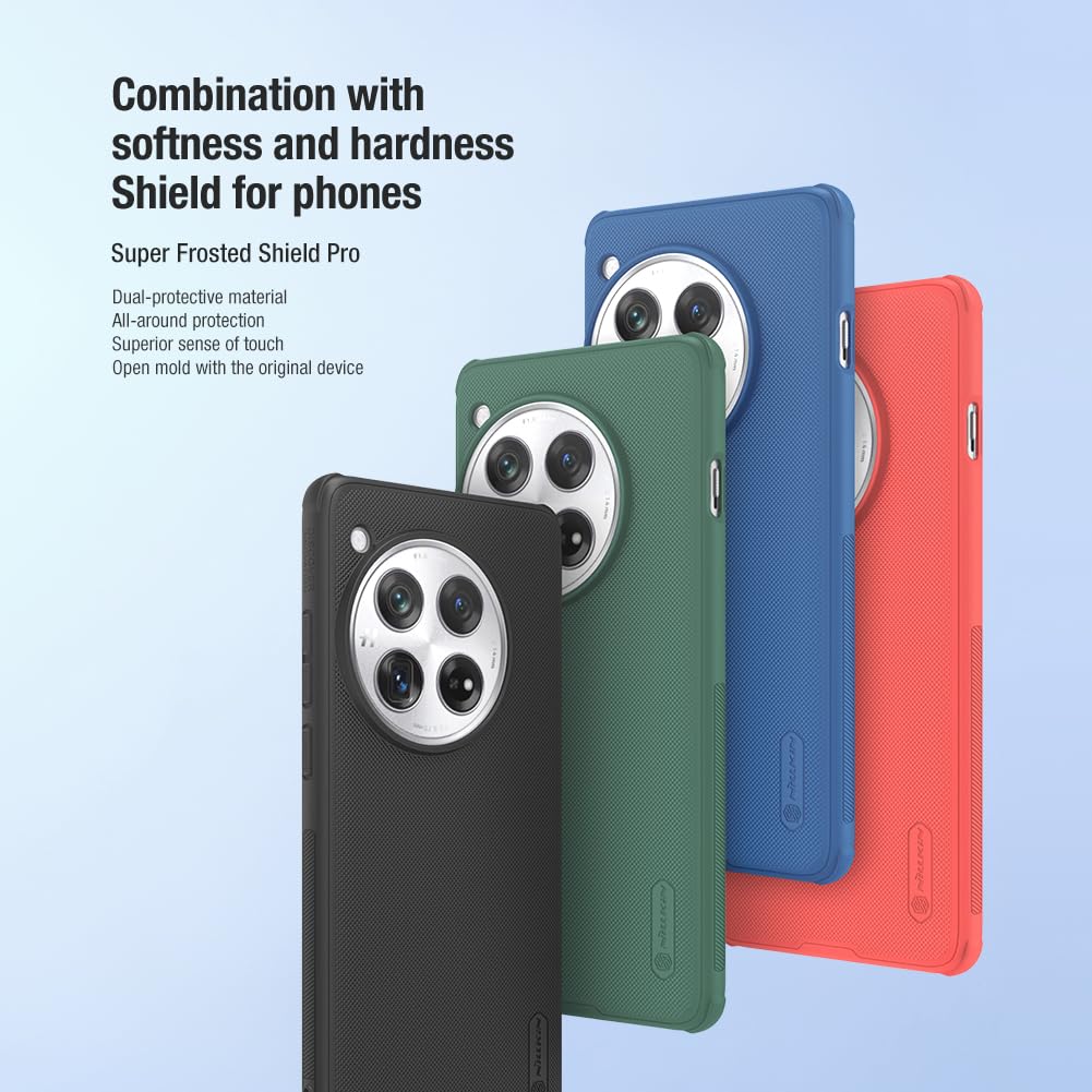 Nillkin Case for OnePlus 12 One Plus 12 (1+12) (6.82" Inch) Super Frosted Shield Pro Hard Back Soft Border (PC + TPU) Shock Absorb Cover Raised Bezel Camera Protect PC Black Color