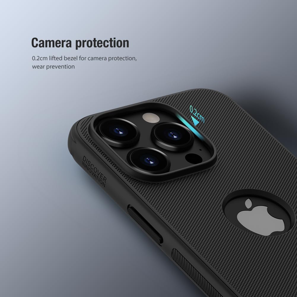 Nillkin Case for Apple iPhone 15 Pro Max (6.7" Inch) Super Frosted Shield Pro Hard Back Soft Border (PC + TPU) Shock Absorb Cover Raised Bezel Camera Protect PC with Logo Cut Black Color
