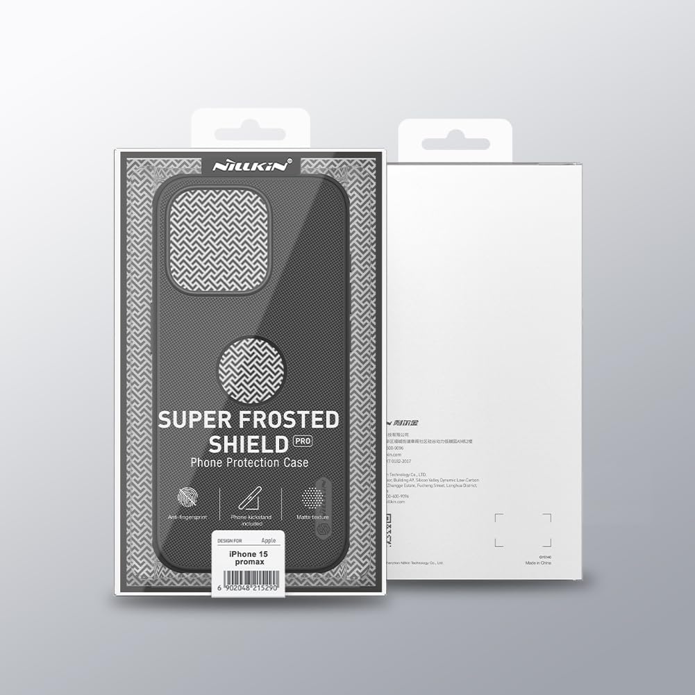 Nillkin Case for Apple iPhone 15 Pro Max (6.7" Inch) Super Frosted Shield Pro Hard Back Soft Border (PC + TPU) Shock Absorb Cover Raised Bezel Camera Protect PC with Logo Cut Black Color