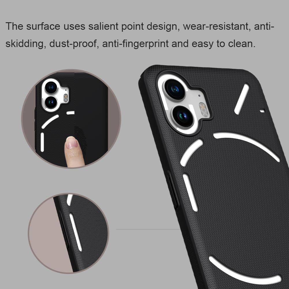 Nillkin Case for Nothing Phone 2 (6.7" Inch) Super Frosted Hard Back Dotted Grip Cover PC Black Color