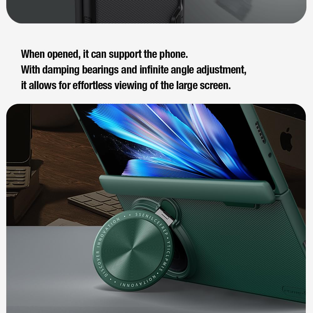 Nillkin Case for Vivo X Fold 3 Pro (8.03" Inch) Super Frosted Shield Prop Flip Style Lens Camera Protect Mobile Holder TPU + PC Wireless Charging Black Color