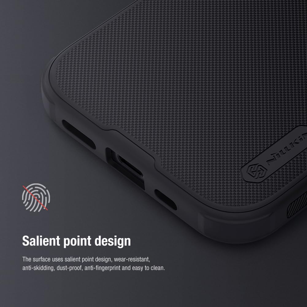 Nillkin Case for Apple iPhone 15 Pro Max (6.7" Inch) Super Frosted Shield Pro Hard Back Soft Border (PC + TPU) Shock Absorb Cover Raised Bezel Camera Protect PC Without Logo Cut Black Color
