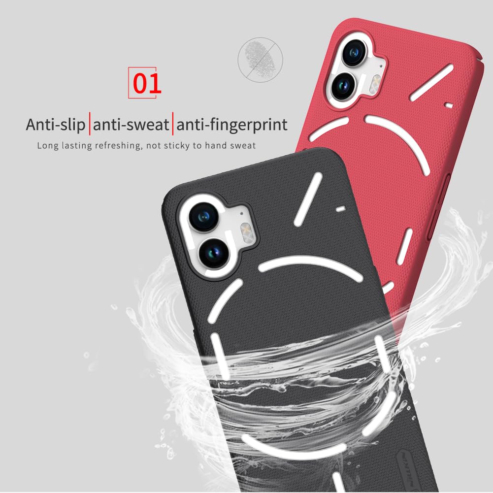 Nillkin Case for Nothing Phone 2 (6.7" Inch) Super Frosted Hard Back Dotted Grip Cover PC Black Color