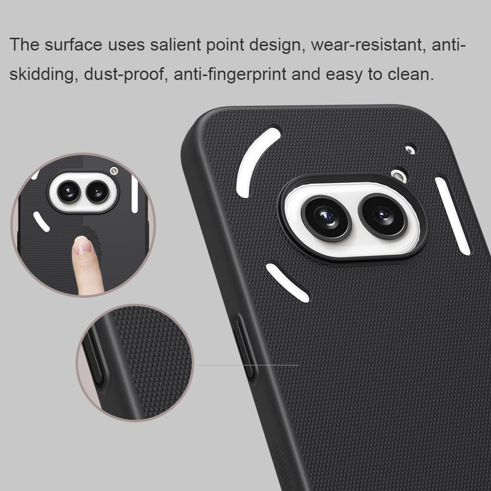 Nillkin Case for Nothing Phone 2A (6.7" Inch) Super Frosted Hard Back Dotted Grip Cover PC Black Color