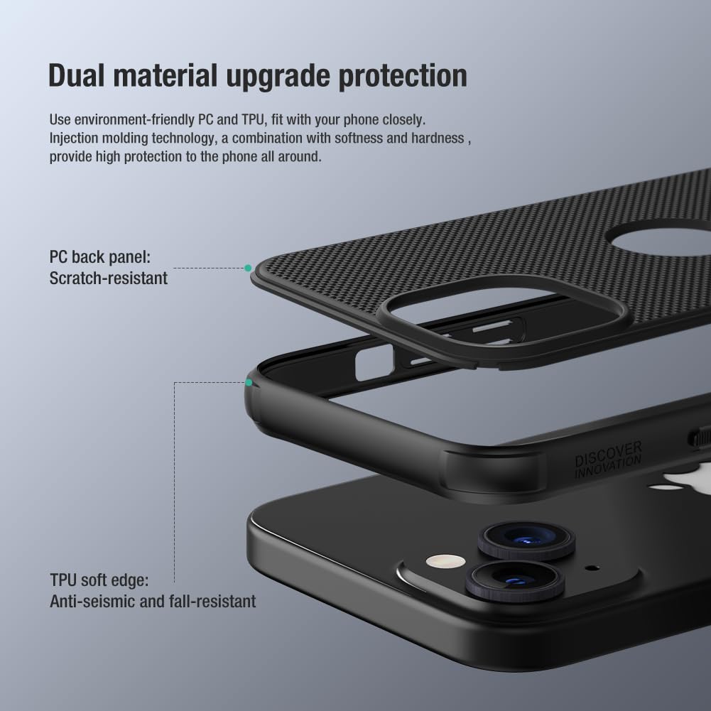 Nillkin Case for Apple iPhone 15 (6.1" Inch) Super Frosted Shield Pro Hard Back Soft Border (PC + TPU) Shock Absorb Cover Raised Bezel Camera Protect PC with Logo Cut Black Color