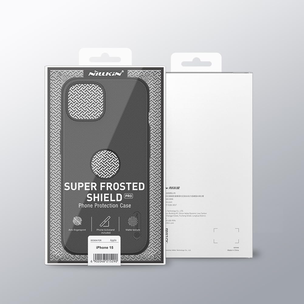 Nillkin Case for Apple iPhone 15 (6.1" Inch) Super Frosted Shield Pro Hard Back Soft Border (PC + TPU) Shock Absorb Cover Raised Bezel Camera Protect PC with Logo Cut Black Color