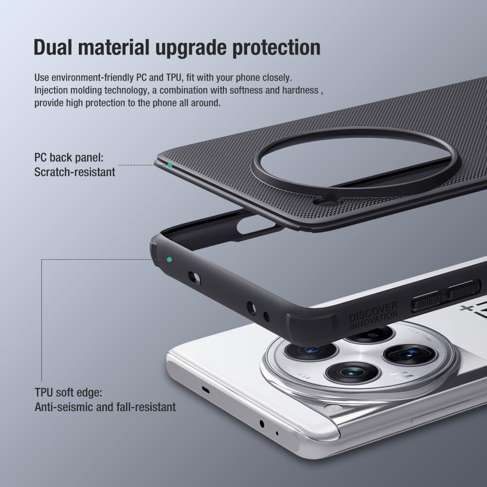 Nillkin Case for OnePlus 12 One Plus 12 (1+12) (6.82" Inch) Super Frosted Shield Pro Hard Back Soft Border (PC + TPU) Shock Absorb Cover Raised Bezel Camera Protect PC Black Color