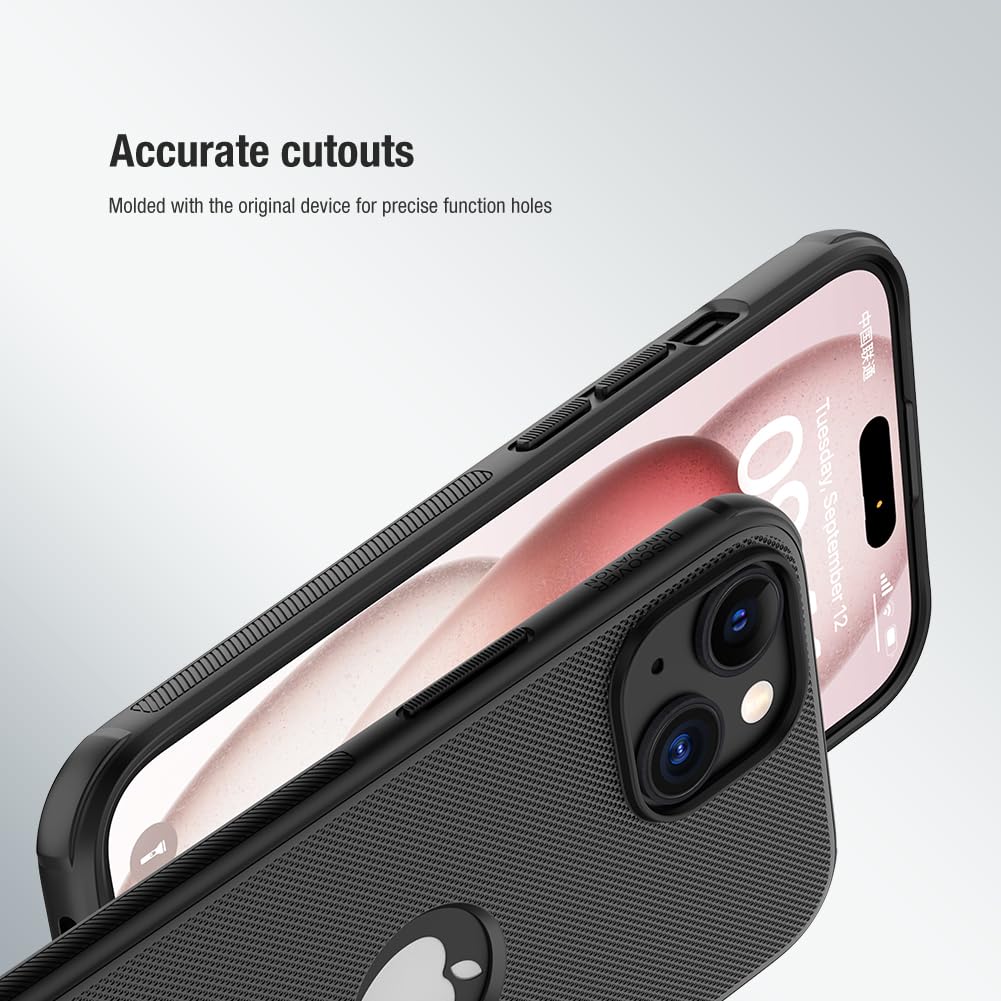 Nillkin Case for Apple iPhone 15 (6.1" Inch) Super Frosted Shield Pro Hard Back Soft Border (PC + TPU) Shock Absorb Cover Raised Bezel Camera Protect PC with Logo Cut Black Color