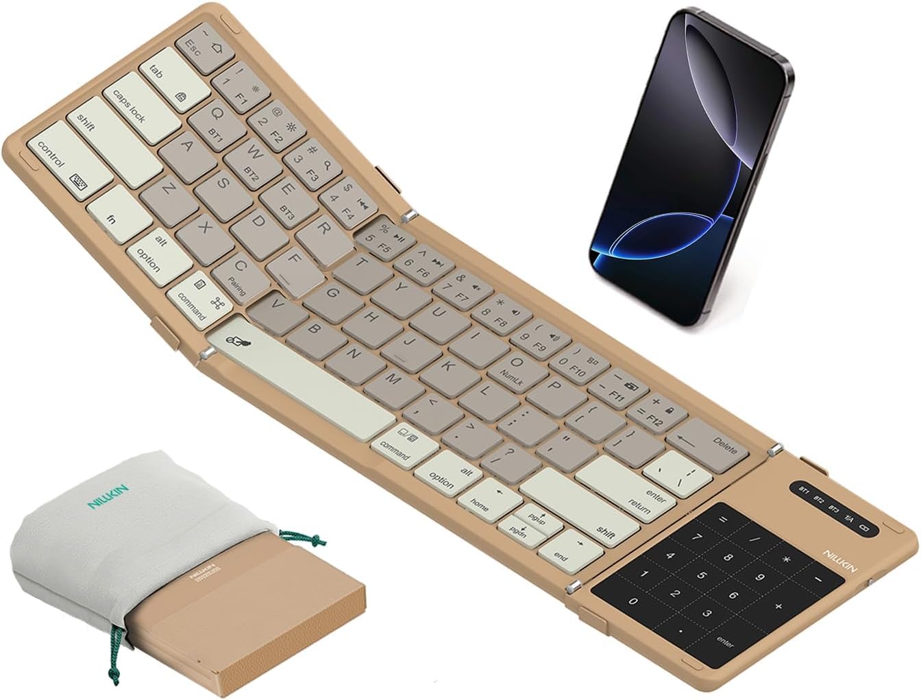 Nilkin® Upgraded Foldable Bluetooth Keyboard with Touchpad & Number Pad, Portable Wireless Keyboard for Travel, Pocket-Sized, Full Size Keys, Support 3 Devices for iPad Laptop Tablets Phone, (Black)