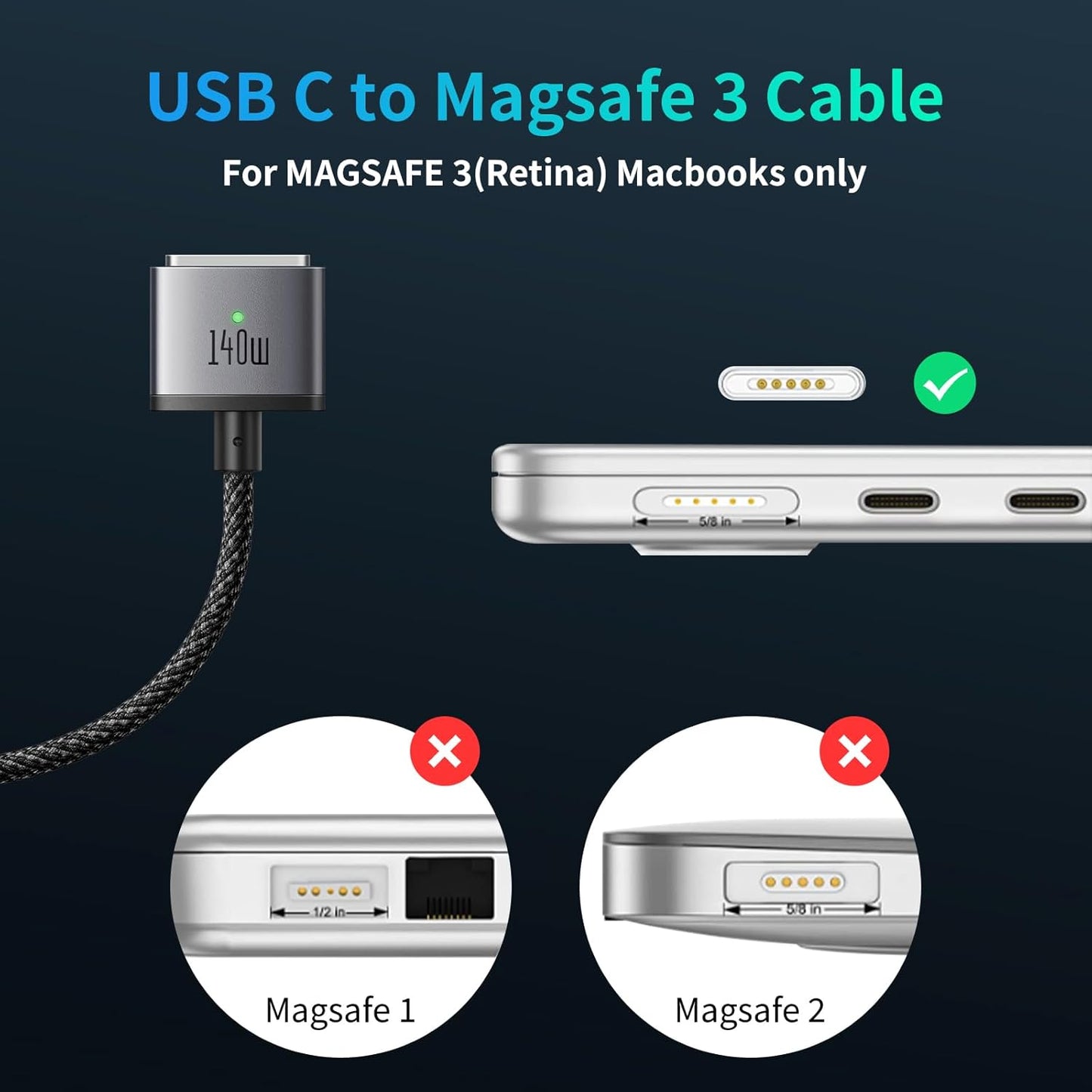 Mcdodo 140W USB-C to Magnetic 3 Cable For MacBook
