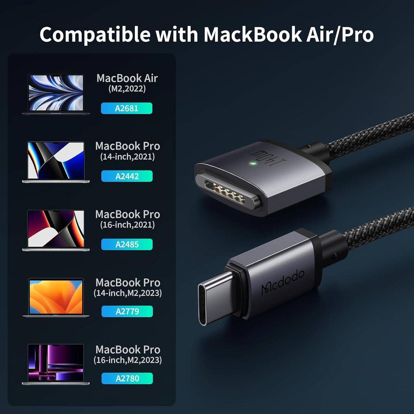 Mcdodo 140W USB-C to Magnetic 3 Cable For MacBook