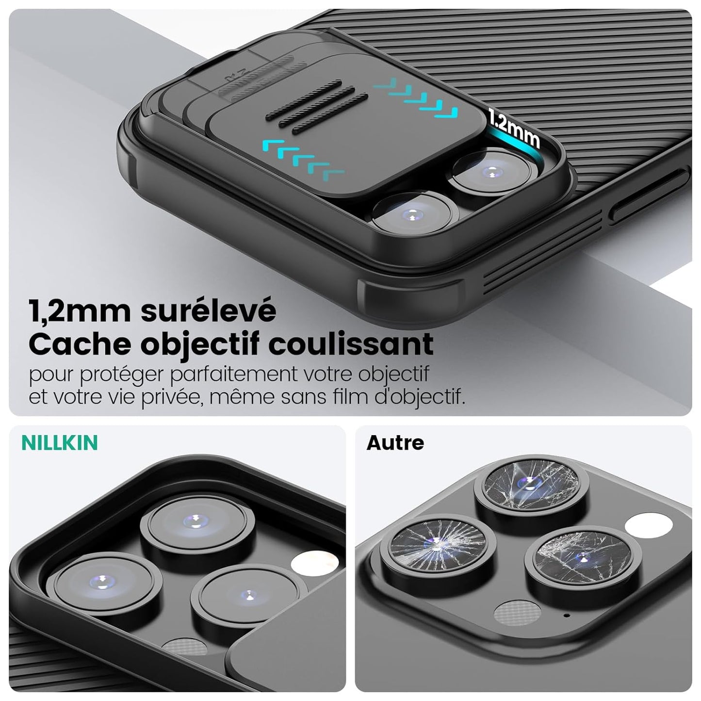 Nillkin Case for Apple iPhone 15 Pro Max (6.7" Inch) CamShield Pro Camera Slider Double Layered Protection TPU + PC Black Color