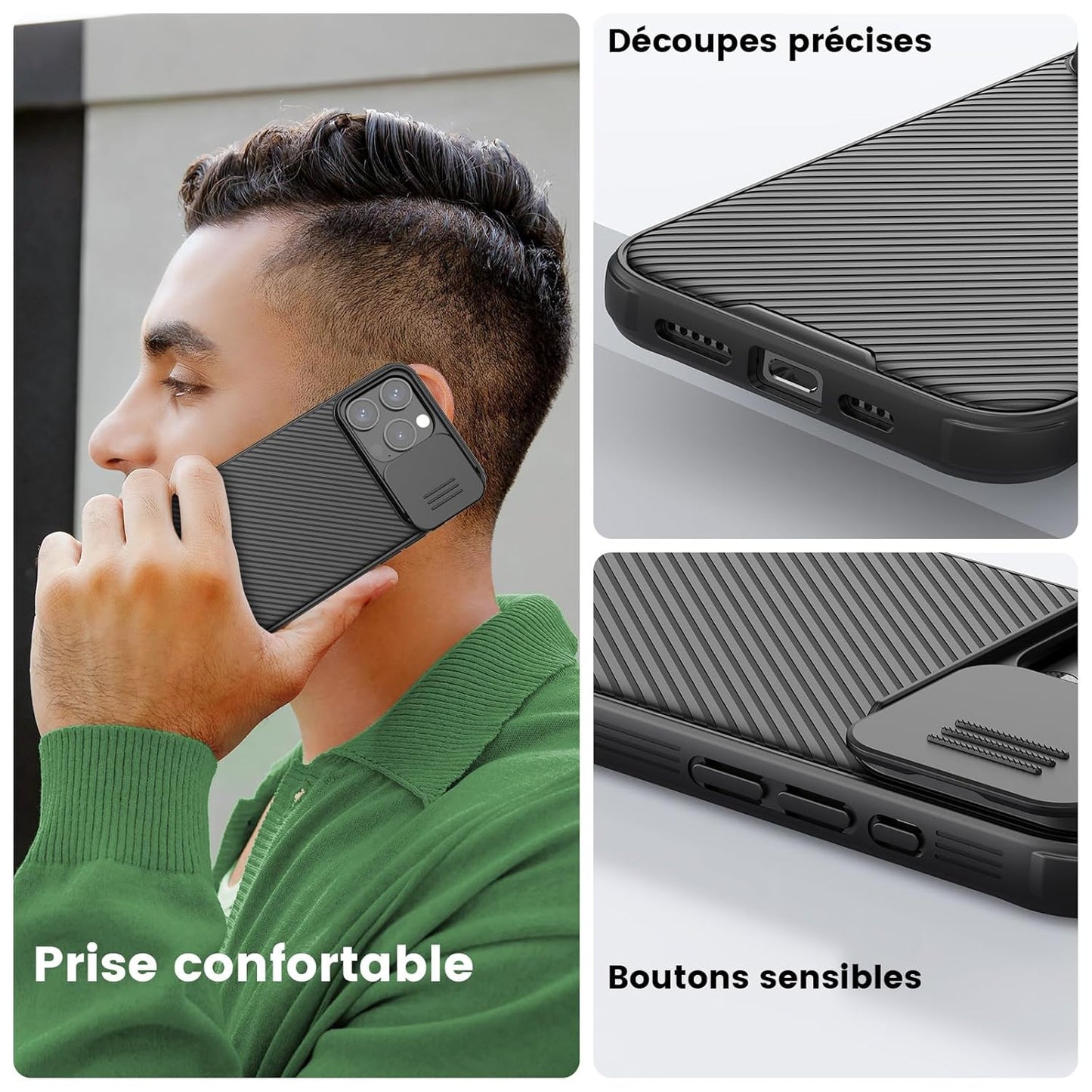 Nillkin Case for Apple iPhone 15 Pro Max (6.7" Inch) CamShield Pro Camera Slider Double Layered Protection TPU + PC Black Color
