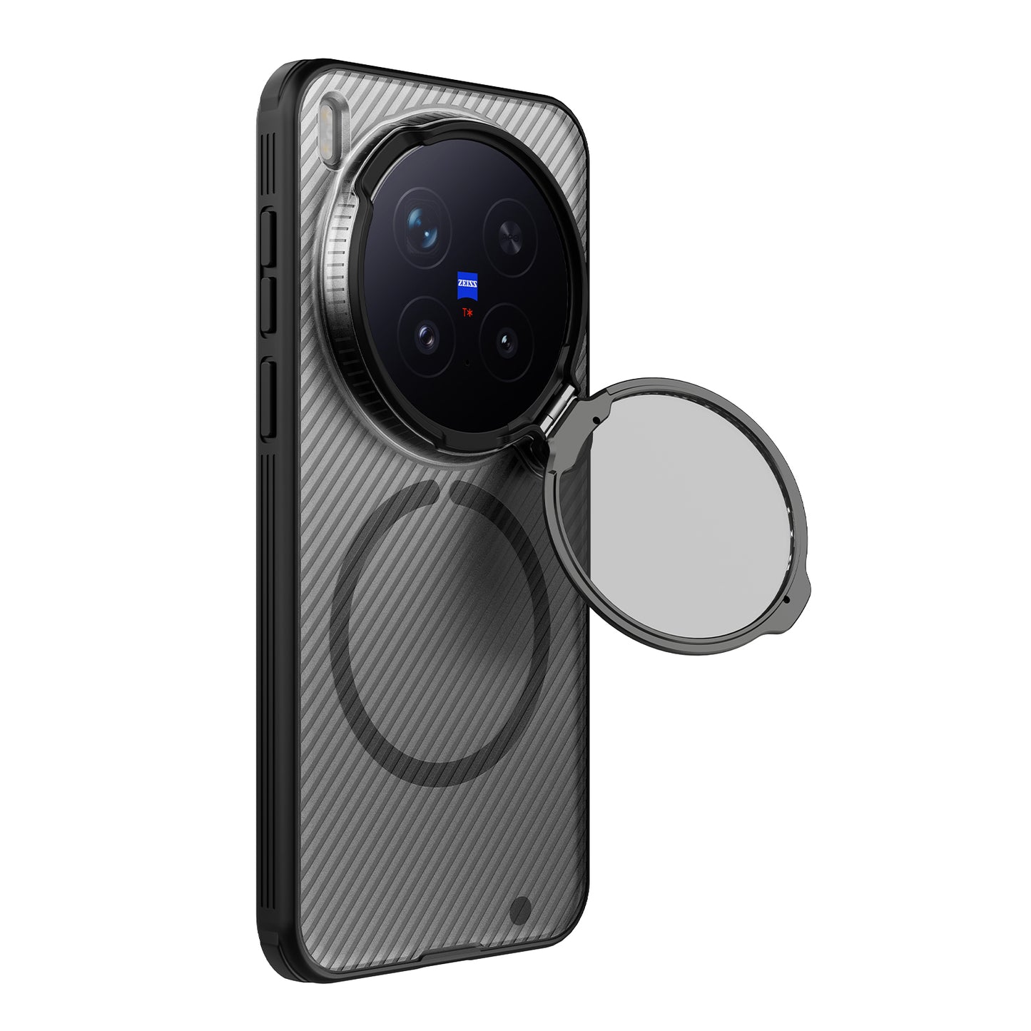 NILLKIN for Vivo X300 PRO Case with Camera Cover, Compatible with MagSafe, Full Camera Protection, Shockproof Protective, Adjustable Kickstand, Case with Stand. (Transparent Black, X300)