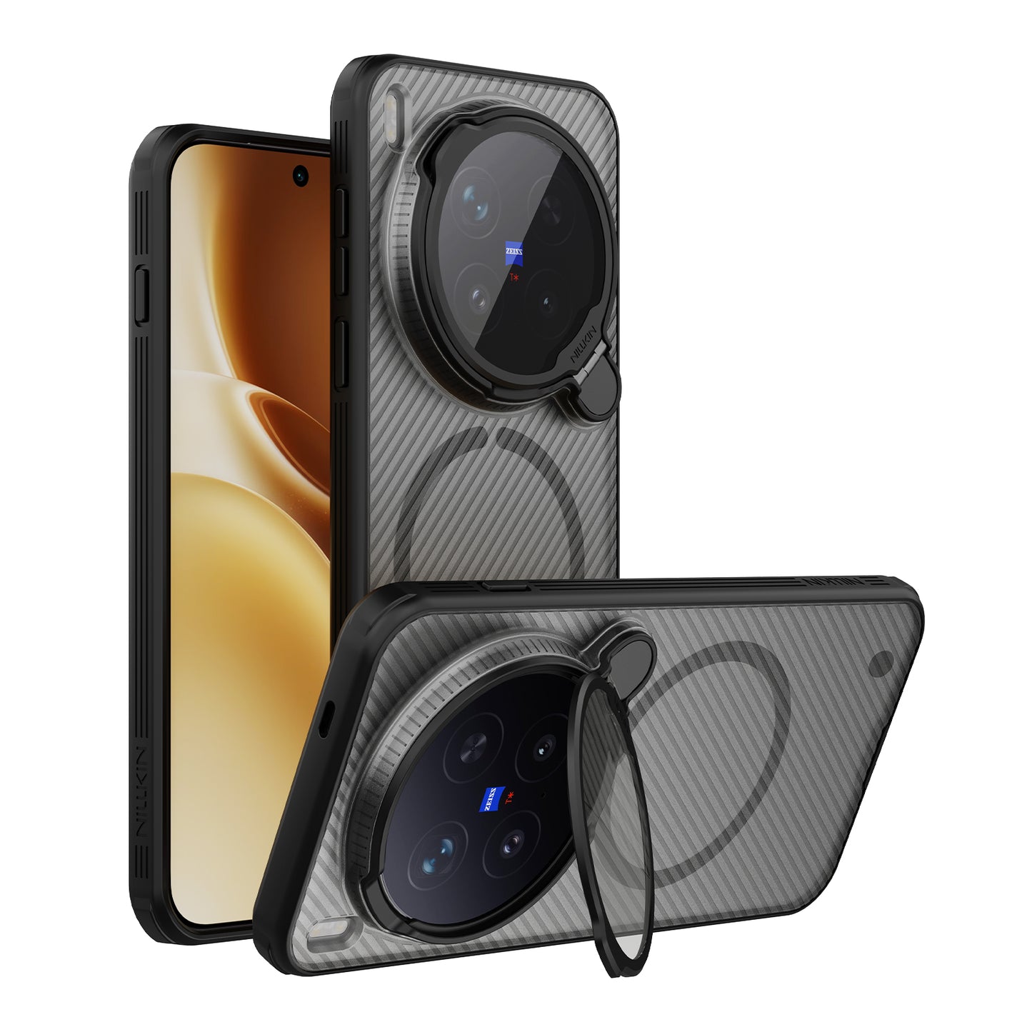 NILLKIN for Vivo X300 PRO Case with Camera Cover, Compatible with MagSafe, Full Camera Protection, Shockproof Protective, Adjustable Kickstand, Case with Stand. (Transparent Black, X300)