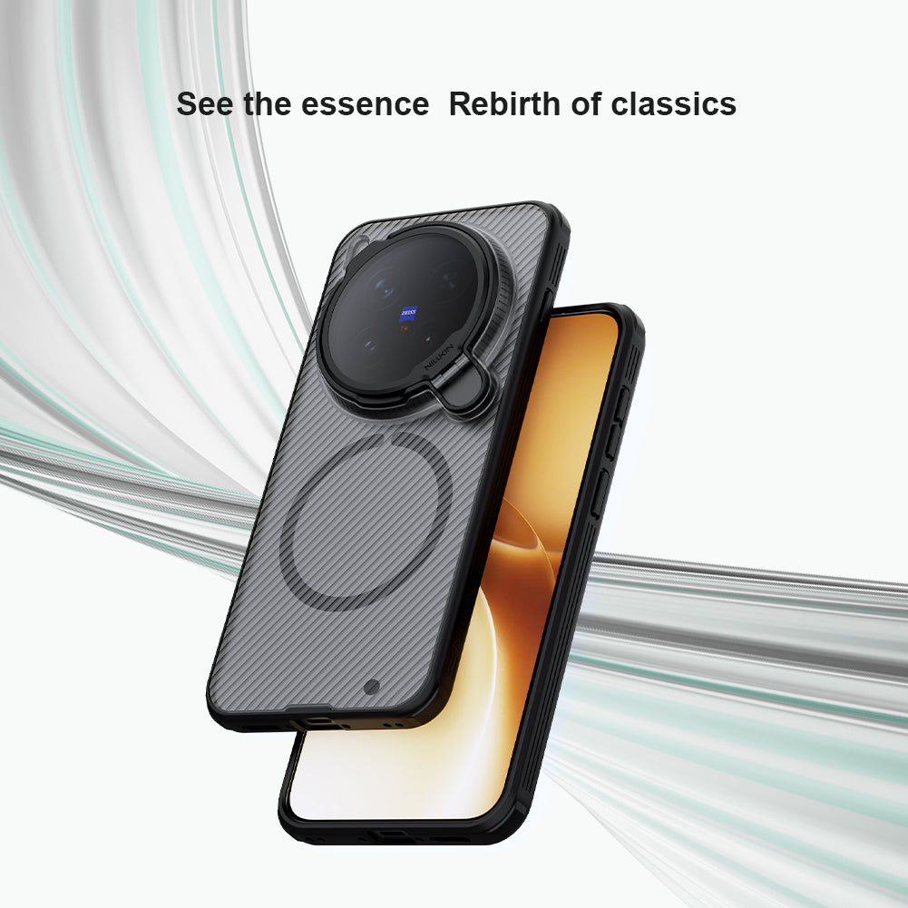 NILLKIN for Vivo X300 PRO Case with Camera Cover, Compatible with MagSafe, Full Camera Protection, Shockproof Protective, Adjustable Kickstand, Case with Stand. (Transparent Black, X300)