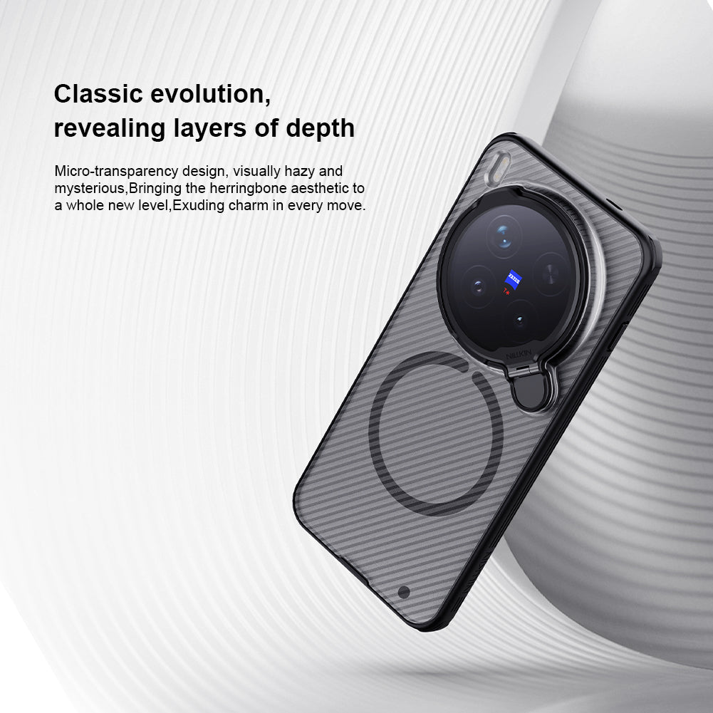 NILLKIN for Vivo X300 PRO Case with Camera Cover, Compatible with MagSafe, Full Camera Protection, Shockproof Protective, Adjustable Kickstand, Case with Stand. (Transparent Black, X300)