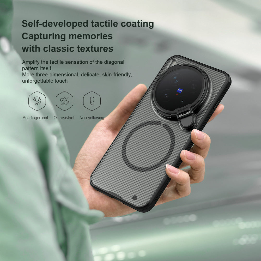 NILLKIN for Vivo X300 PRO Case with Camera Cover, Compatible with MagSafe, Full Camera Protection, Shockproof Protective, Adjustable Kickstand, Case with Stand. (Transparent Black, X300)