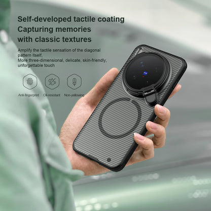 NILLKIN for Vivo X300 PRO Case with Camera Cover, Compatible with MagSafe, Full Camera Protection, Shockproof Protective, Adjustable Kickstand, Case with Stand. (Transparent Black, X300)