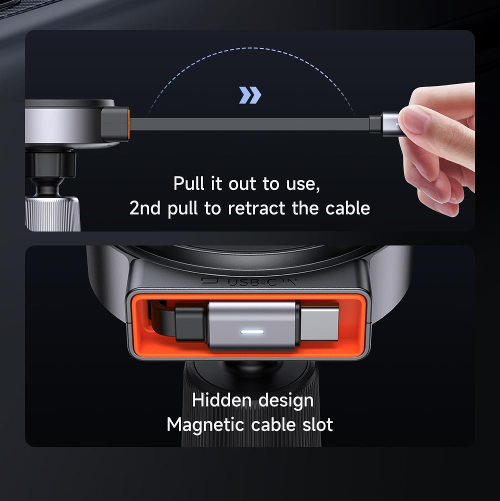 mcdodo for 15W MagSafe Car Mount Charger [Equipped with Type-C extendable Cable] Wireless Car Charger Magnetic Phone Holder Mount, Automobile Car Phone Holder Vent Fit