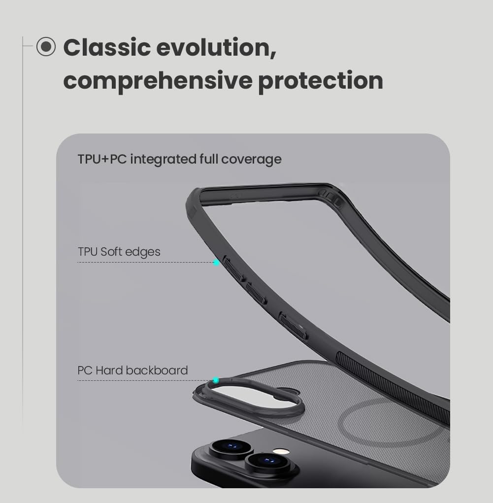 PRITO Nilkin® Slim Magnetic Matte Series case for iPhone 17 (17), MagSafe Magnetic, Shockproof and Scratch-Resistant, Lightweight Case (Transparent Black, 17)