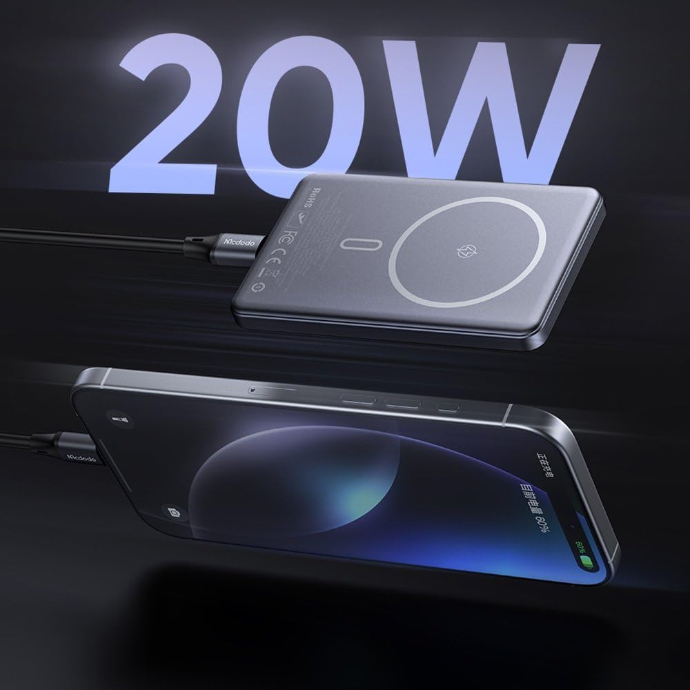 Mcdodo MC-4651 10000mAh 20W Metal Ultra Slim Magnetic Wireless Powerbank - Black
