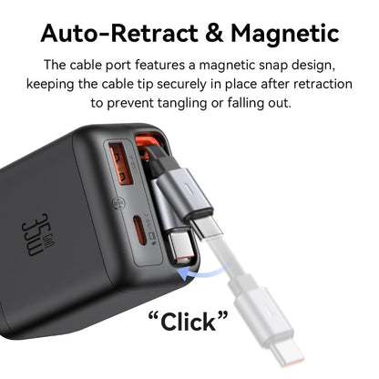 Mcdodo USB C Charger 35W Fast Charger GaN with Built-in Retractable Cable 3 in 1 (3 Ports), Compatible with iPhone 17 Pro Max/16/15, MacBook, Galaxy S25/S24 Ultra, iPad, Switch