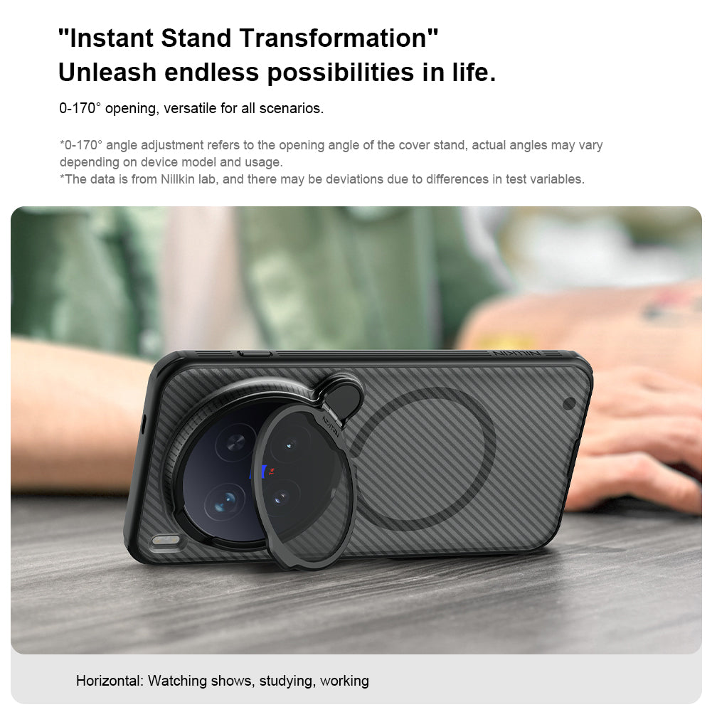 NILLKIN for Vivo X300 PRO Case with Camera Cover, Compatible with MagSafe, Full Camera Protection, Shockproof Protective, Adjustable Kickstand, Case with Stand. (Transparent Black, X300)