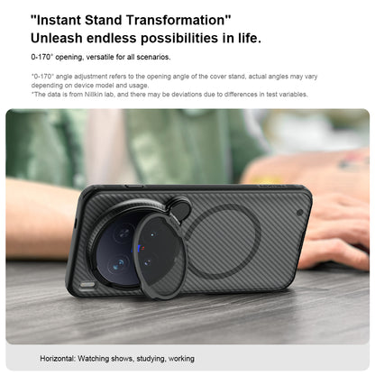 NILLKIN for Vivo X300 PRO Case with Camera Cover, Compatible with MagSafe, Full Camera Protection, Shockproof Protective, Adjustable Kickstand, Case with Stand. (Transparent Black, X300)