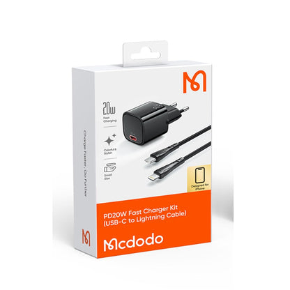 Mcdodo 20W PD Charger Set for iPhone, 4X Fast Charging Kit (Black, Lightning)