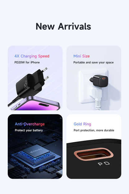 Mcdodo 20W PD Charger Set for iPhone, 4X Fast Charging Kit (Black, Lightning)