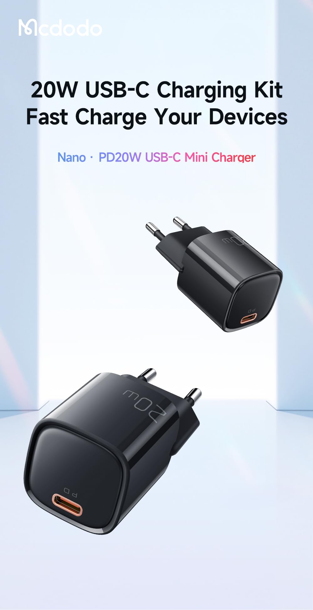 Mcdodo 20W PD Charger Set for iPhone, 4X Fast Charging Kit (Black, Lightning)