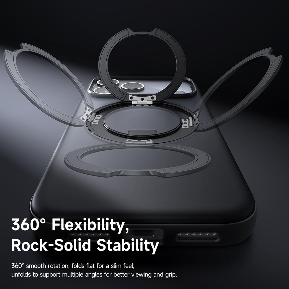 mcdodo Magnetic 360° Ring Stand Case for iPhone 17 Air, Protective Case Compatible with MagSafe (Black, iPhone 17 Air)