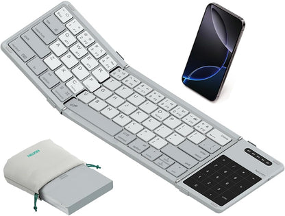 Nilkin® Upgraded Foldable Bluetooth Keyboard with Touchpad & Number Pad, Portable Wireless Keyboard for Travel, Pocket-Sized, Full Size Keys, Support 3 Devices for iPad Laptop Tablets Phone, (Black)