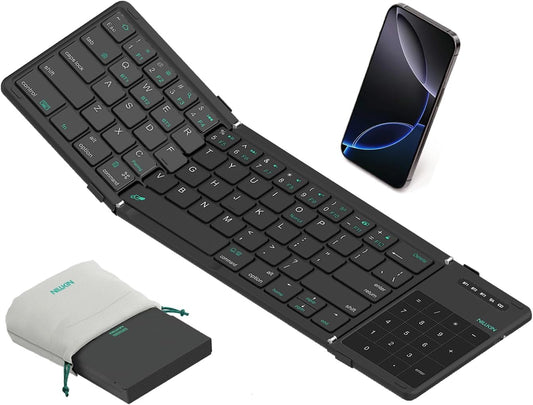 Nilkin® Upgraded Foldable Bluetooth Keyboard with Touchpad & Number Pad, Portable Wireless Keyboard for Travel, Pocket-Sized, Full Size Keys, Support 3 Devices for iPad Laptop Tablets Phone, (Black)
