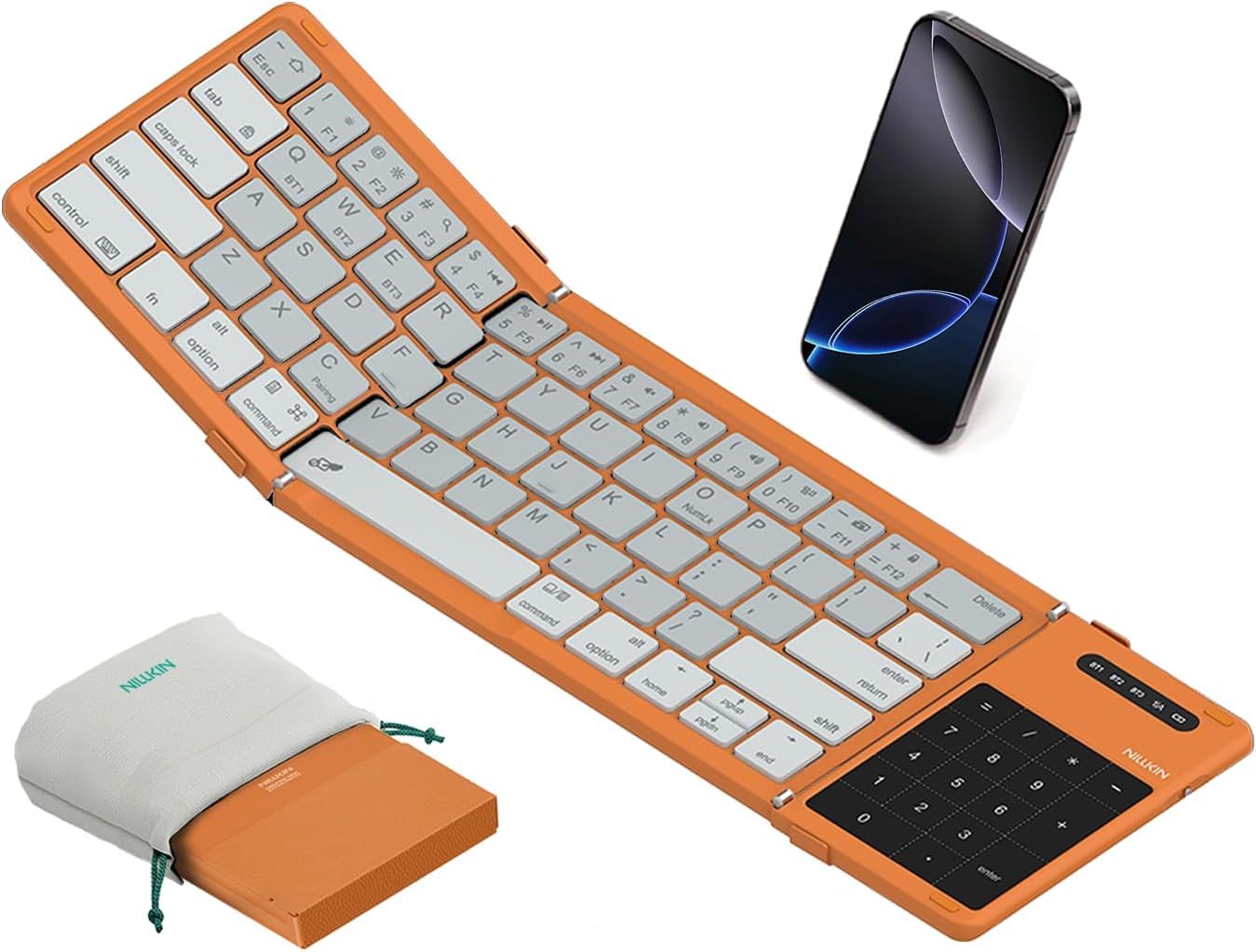 Nilkin® Upgraded Foldable Bluetooth Keyboard with Touchpad & Number Pad, Portable Wireless Keyboard for Travel, Pocket-Sized, Full Size Keys, Support 3 Devices for iPad Laptop Tablets Phone, (Black)