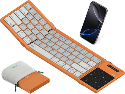 Nilkin® Upgraded Foldable Bluetooth Keyboard with Touchpad & Number Pad, Portable Wireless Keyboard for Travel, Pocket-Sized, Full Size Keys, Support 3 Devices for iPad Laptop Tablets Phone, (Black)