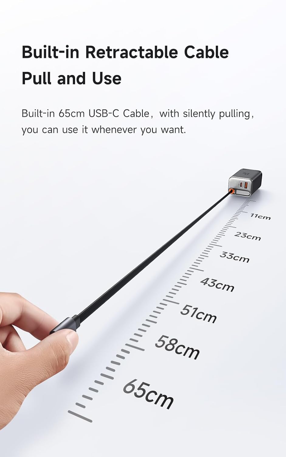 mcdodo 67W USB C Charger With Retractable Type-C Cable, Dual Port (USB A+C) Foldable Wall Charger Gan Fast Charging Fit iPhone 16 15 Pro/Promax/Plus, Galaxy, Ipad, Macbook, Black