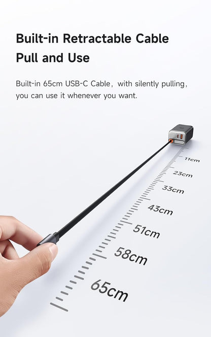 mcdodo 67W USB C Charger With Retractable Type-C Cable, Dual Port (USB A+C) Foldable Wall Charger Gan Fast Charging Fit iPhone 16 15 Pro/Promax/Plus, Galaxy, Ipad, Macbook, Black