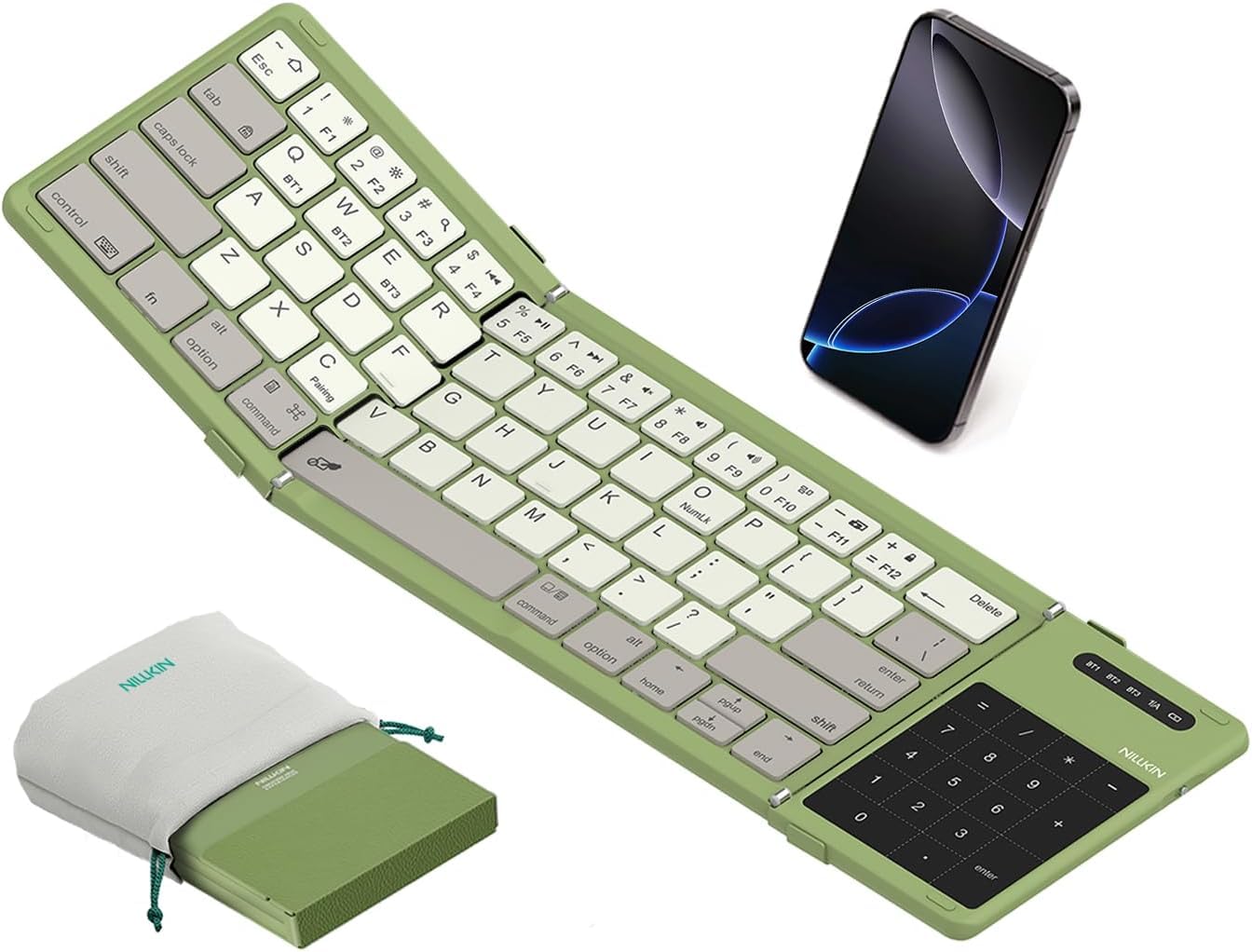 Nilkin® Upgraded Foldable Bluetooth Keyboard with Touchpad & Number Pad, Portable Wireless Keyboard for Travel, Pocket-Sized, Full Size Keys, Support 3 Devices for iPad Laptop Tablets Phone, (Black)