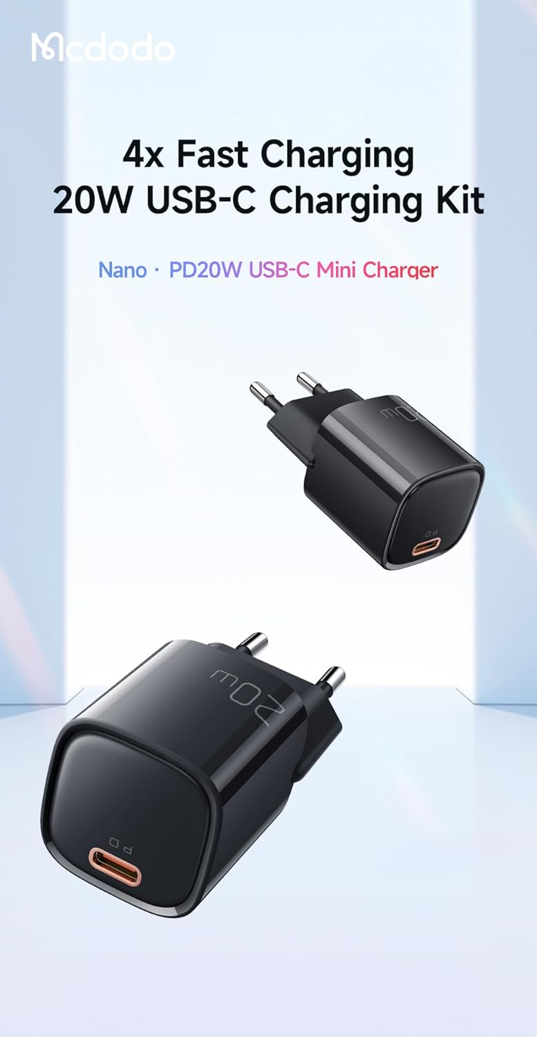 Mcdodo 20W PD Charger Set for iPhone, 4X Fast Charging Kit (Black, Lightning)