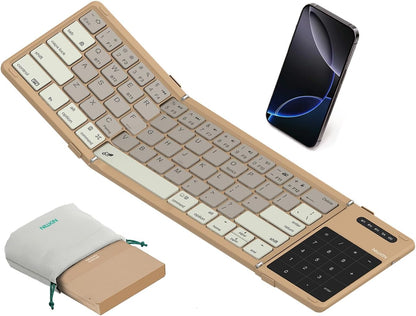 Nilkin® Upgraded Foldable Bluetooth Keyboard with Touchpad & Number Pad, Portable Wireless Keyboard for Travel, Pocket-Sized, Full Size Keys, Support 3 Devices for iPad Laptop Tablets Phone, (Black)